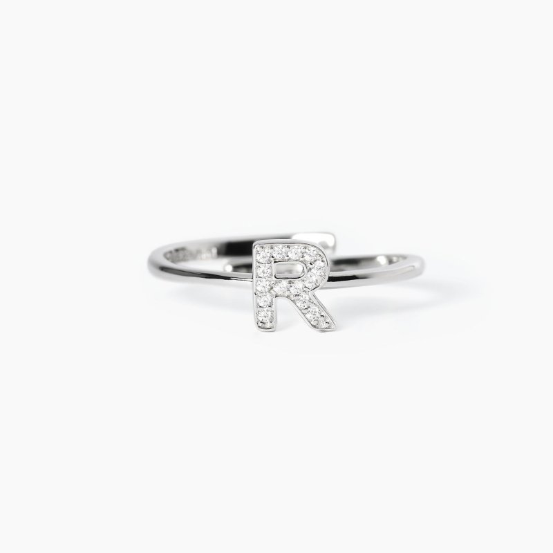 Mabina - Anello Regolabile Con Lettera R - Argento 925 - Zirconi