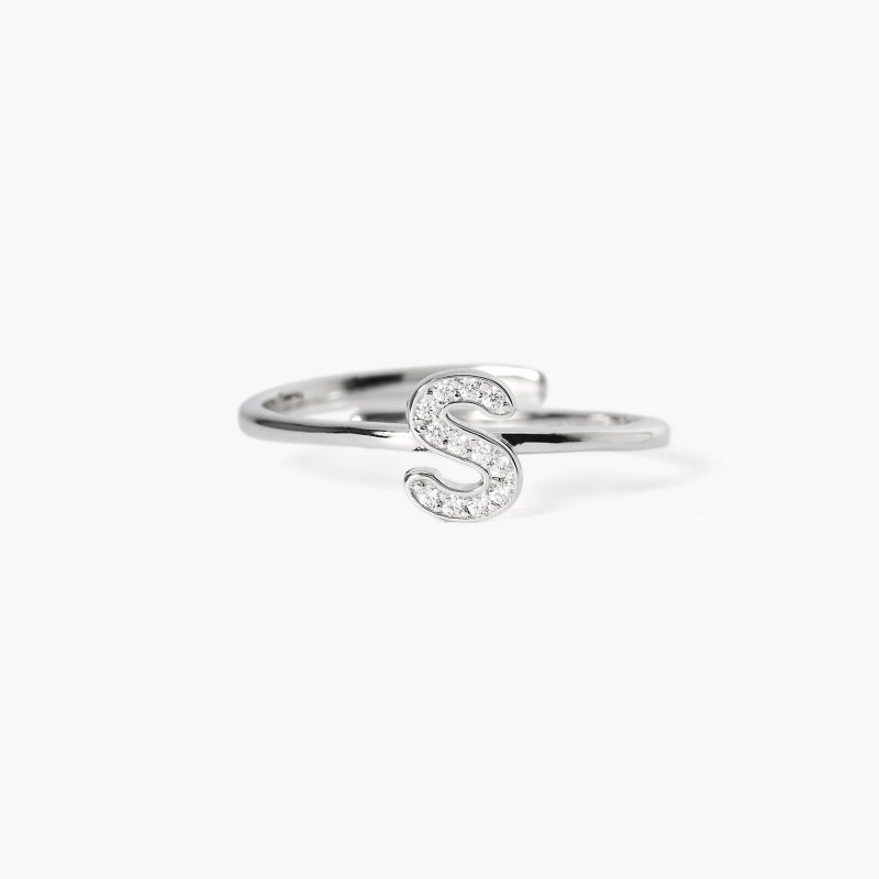Mabina - Anello Regolabile Con Lettera S - Argento 925 - Zirconi