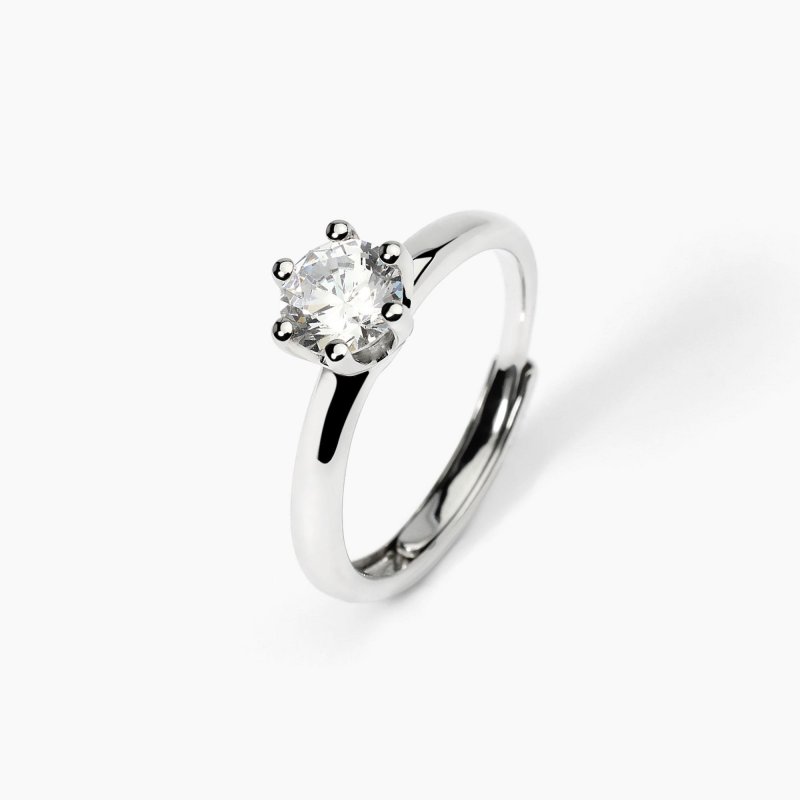 Mabina - Anello In Argento Con Zircone - Solitario - Regolabile