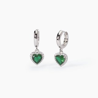 Mabina - Orecchini In Argento A Cerchio - Smeraldi Sintetici - Taglio Cuore