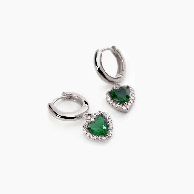 Mabina - Orecchini In Argento A Cerchio - Smeraldi Sintetici - Taglio Cuore