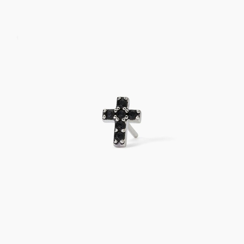 Mabina - Orecchino In Argento Con Croce - Zirconi Neri