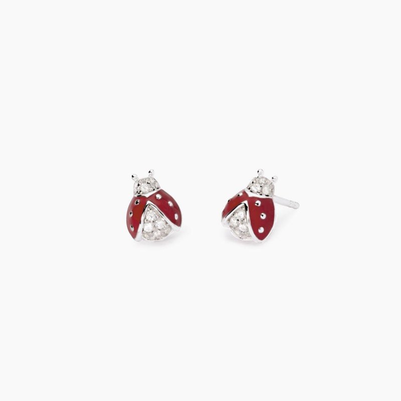 Mabina - Orecchini Con Coccinella Smaltata - Argento - Zirconi