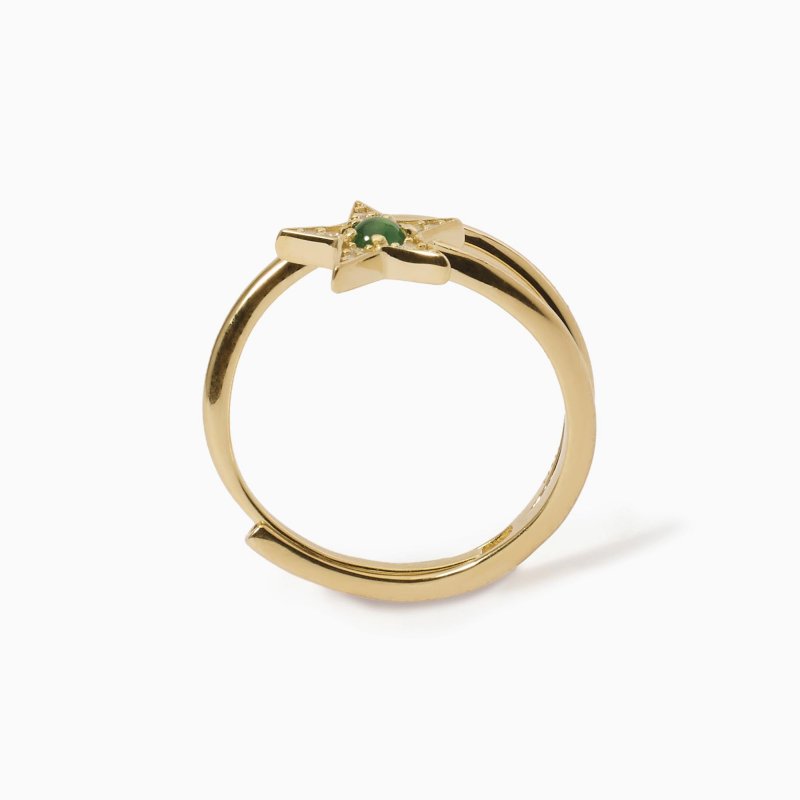 Mabina - Anello Stella Dorato - Agata Verde - Regolabile