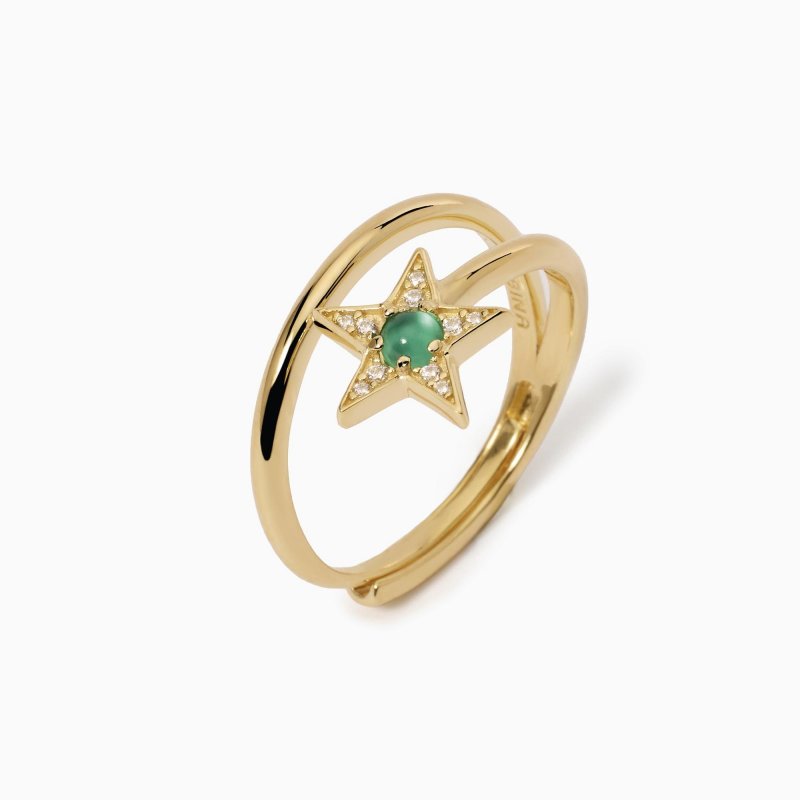 Mabina - Anello Stella Dorato - Agata Verde - Regolabile
