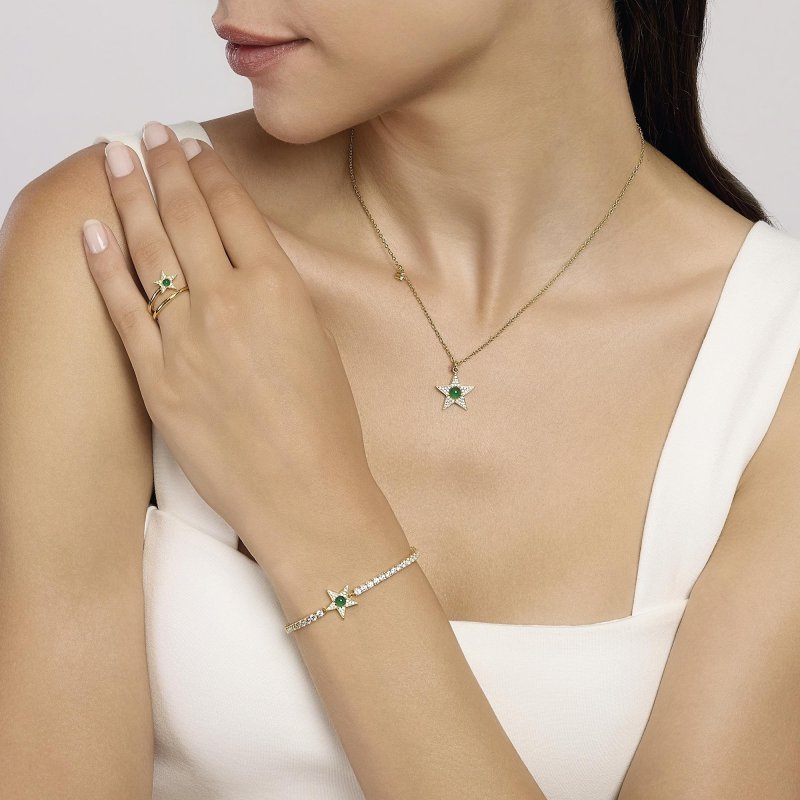 Mabina - Anello Stella Dorato - Agata Verde - Regolabile