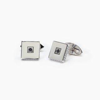 Mabina - Gemelli In Argento - Finitura A Rombi - Zircone Nero