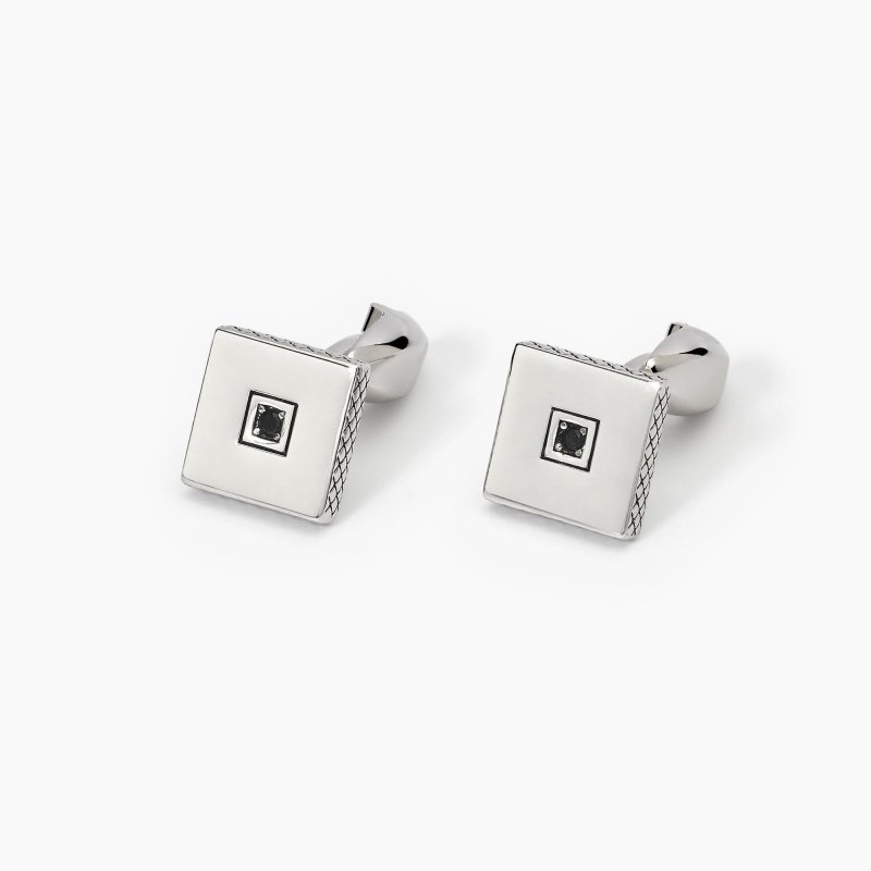 Mabina - Gemelli In Argento - Finitura A Rombi - Zircone Nero