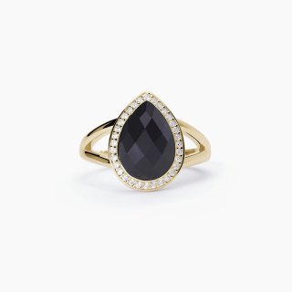 Mabina - Anello Con Agata Nera Diva - Argento 925 - Oro 18K