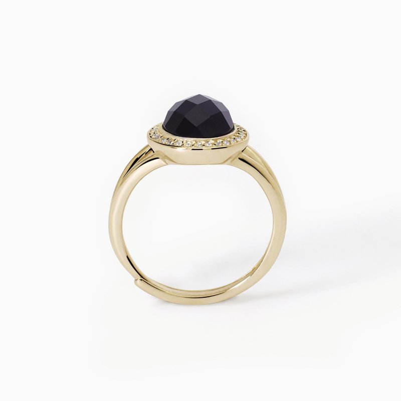 Mabina - Anello Con Agata Nera Diva - Argento 925 - Oro 18K