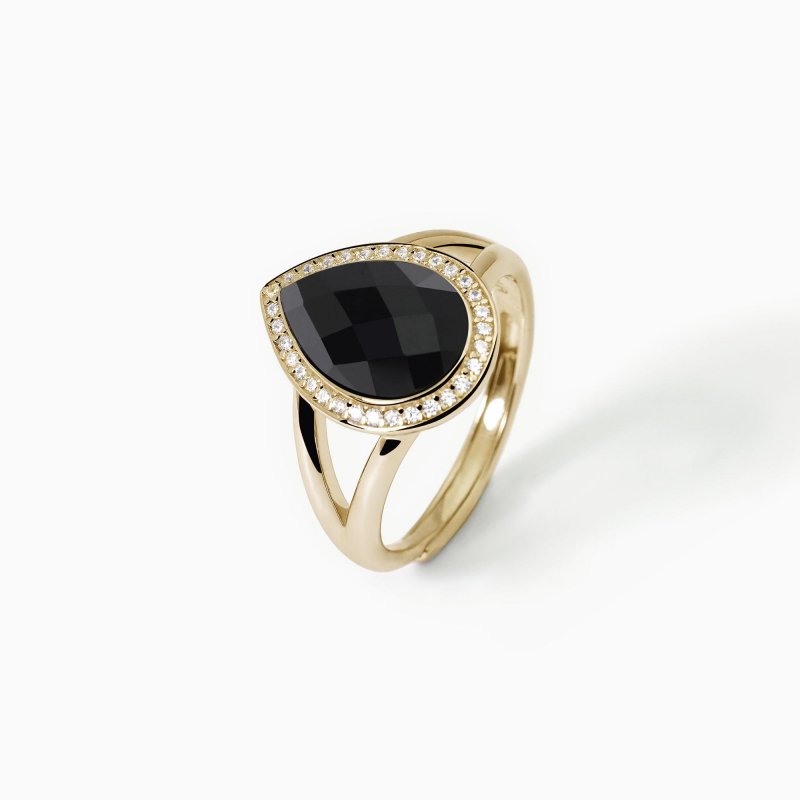 Mabina - Anello Con Agata Nera Diva - Argento 925 - Oro 18K