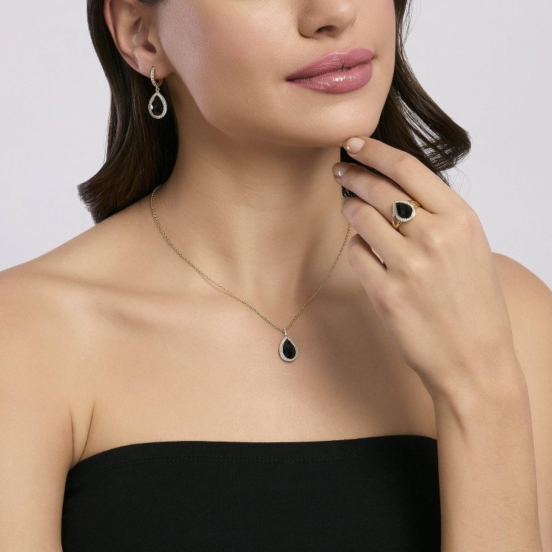 Mabina - Anello Con Agata Nera Diva - Argento 925 - Oro 18K