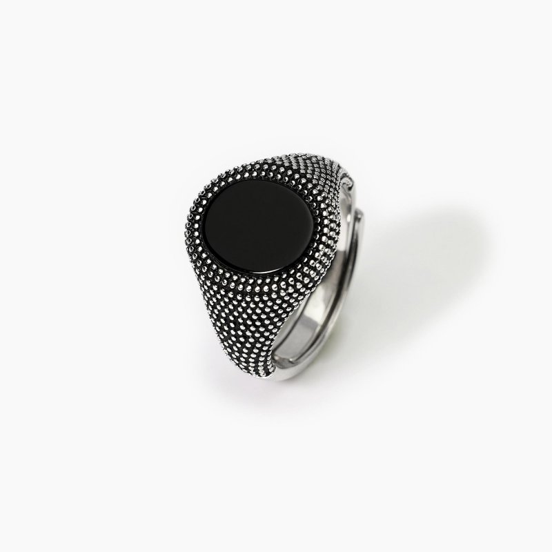 Mabina - Anello Chevalier Con Agata Nera - Argento - Uomo