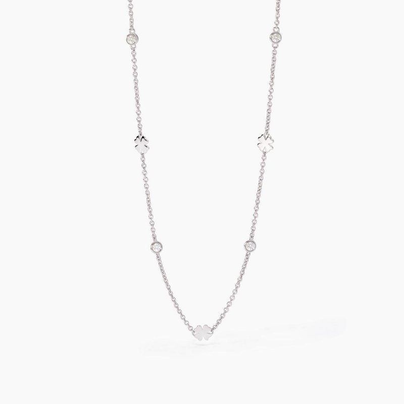 Mabina - Girocollo Con Quadrifogli E Zirconi - Argento - Zirconi