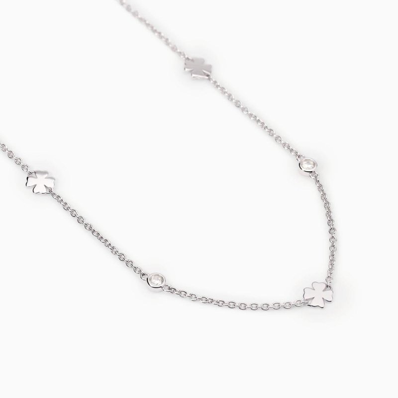 Mabina - Girocollo Con Quadrifogli E Zirconi - Argento - Zirconi
