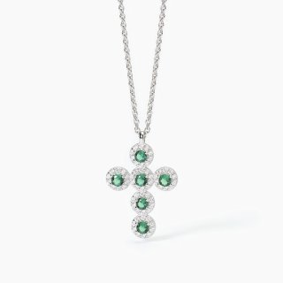 Mabina - Girocollo In Argento - Croce - Smeraldi Sintetici