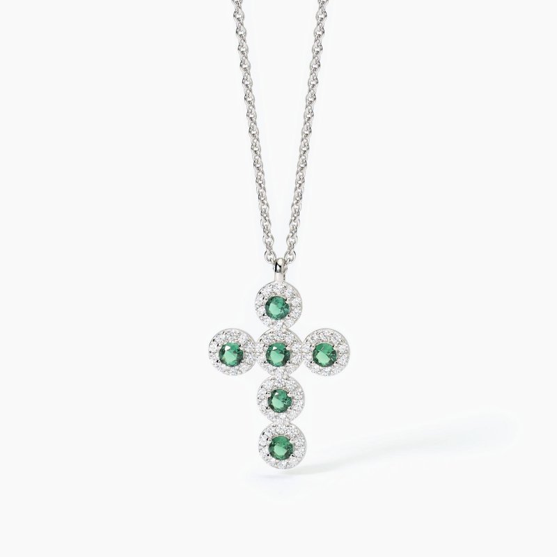 Mabina - Girocollo In Argento - Croce - Smeraldi Sintetici