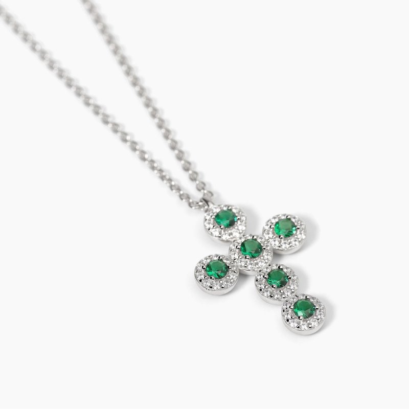 Mabina - Girocollo In Argento - Croce - Smeraldi Sintetici