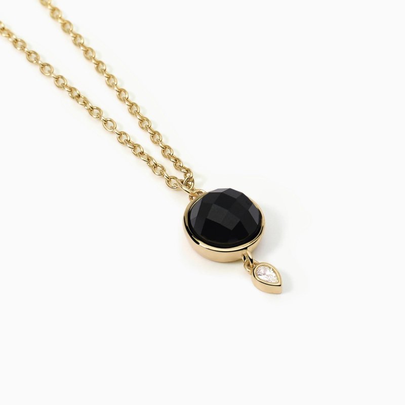 Mabina - Girocollo Con Agata Nera - Argento 925 - Placcatura Oro 18K