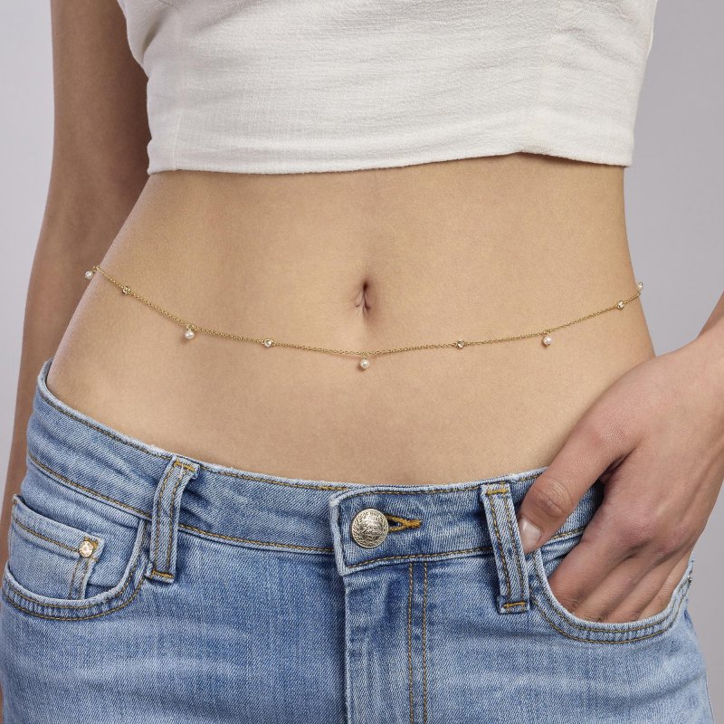 Mabina - Catena Girovita In Argento - Placcato Oro - Perle