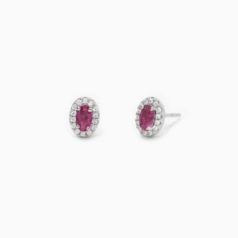 Mabina - Orecchini In Argento A Lobo - Rubini Sintetici - Zirconi
