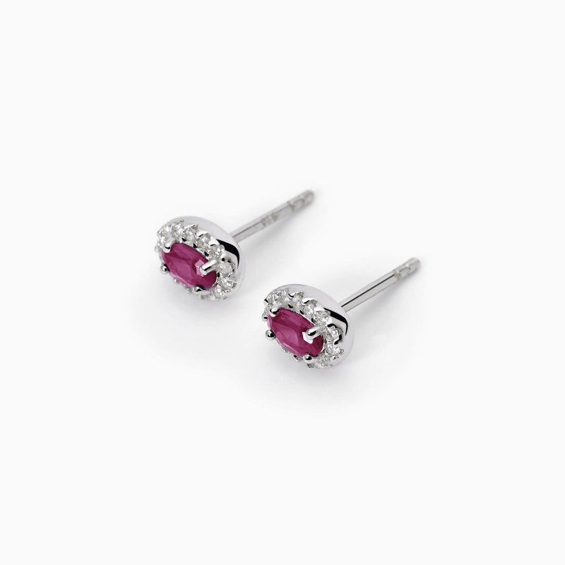 Mabina - Orecchini In Argento A Lobo - Rubini Sintetici - Zirconi