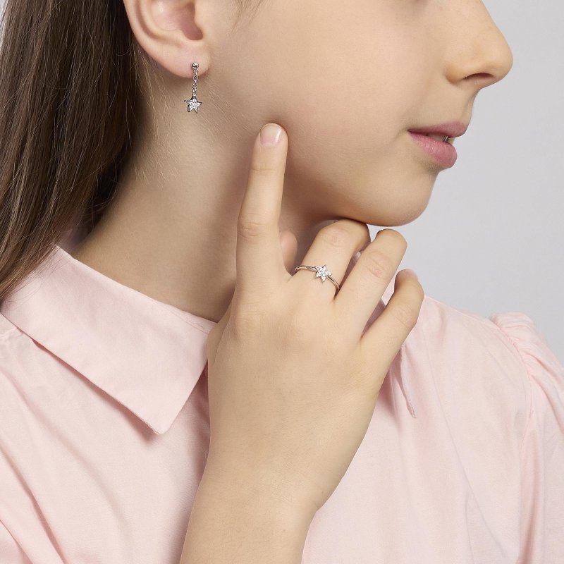 Mabina - Anello In Argento Con Stella - Pavè - Bambina