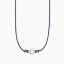 Mabina - Collana In Argento - Cordino Blu - Perla Bianca
