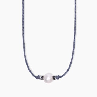 Mabina - Collana In Argento - Cordino Blu - Perla Bianca