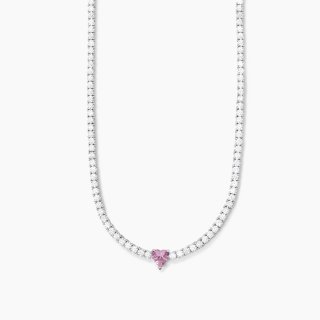 Mabina - Girocollo Tennis Con Zirconi - Cuore Rosa