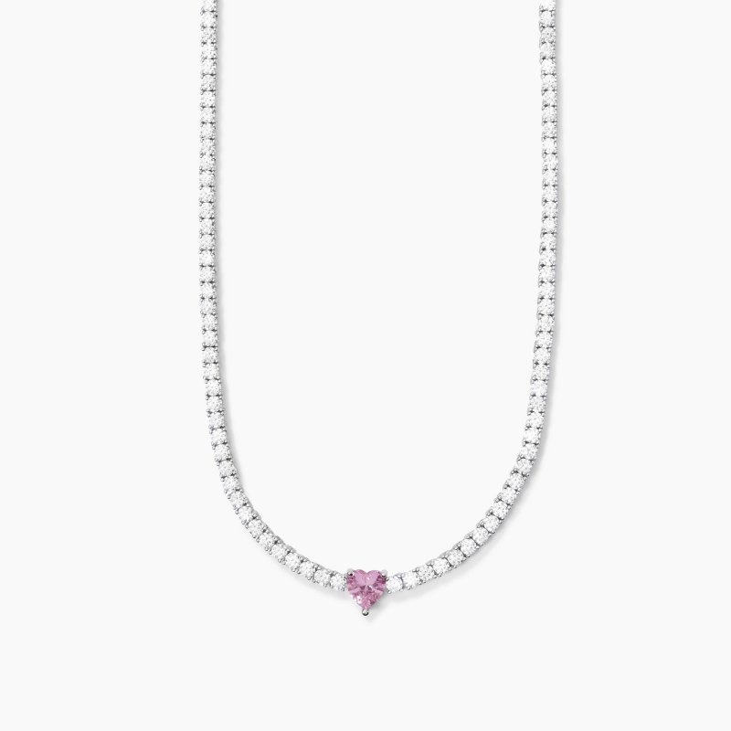 Mabina - Girocollo Tennis Con Zirconi - Cuore Rosa