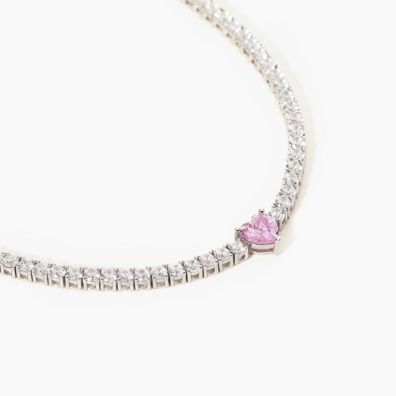 Mabina - Girocollo Tennis Con Zirconi - Cuore Rosa
