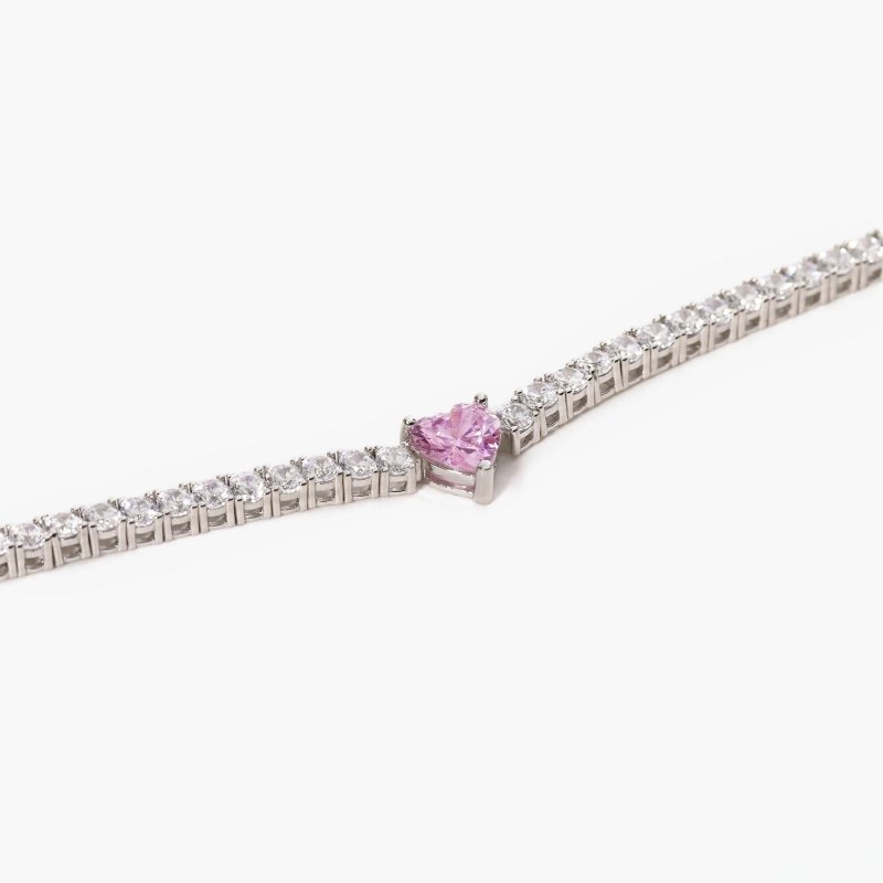 Mabina - Girocollo Tennis Con Zirconi - Cuore Rosa