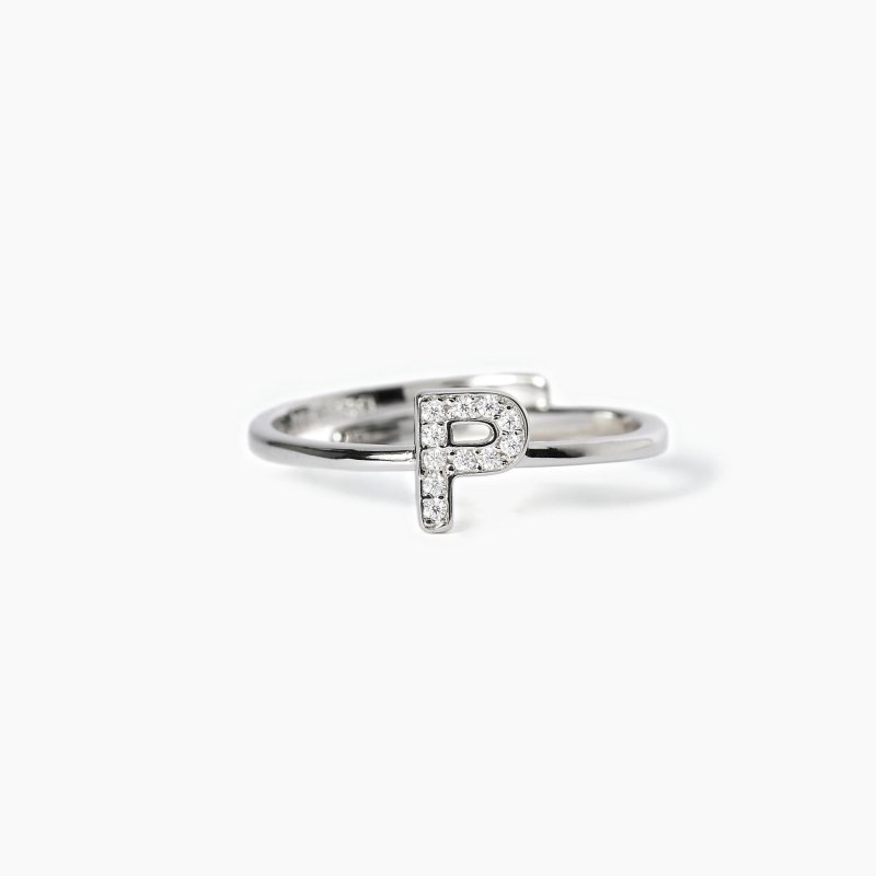 Mabina - Anello Regolabile Con Lettera P - Argento 925 - Zirconi