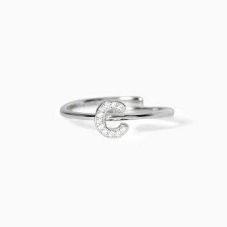 Mabina - Anello Regolabile Con Lettera C - Argento 925 - Zirconi