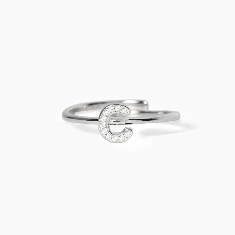 Mabina - Anello Regolabile Con Lettera C - Argento 925 - Zirconi