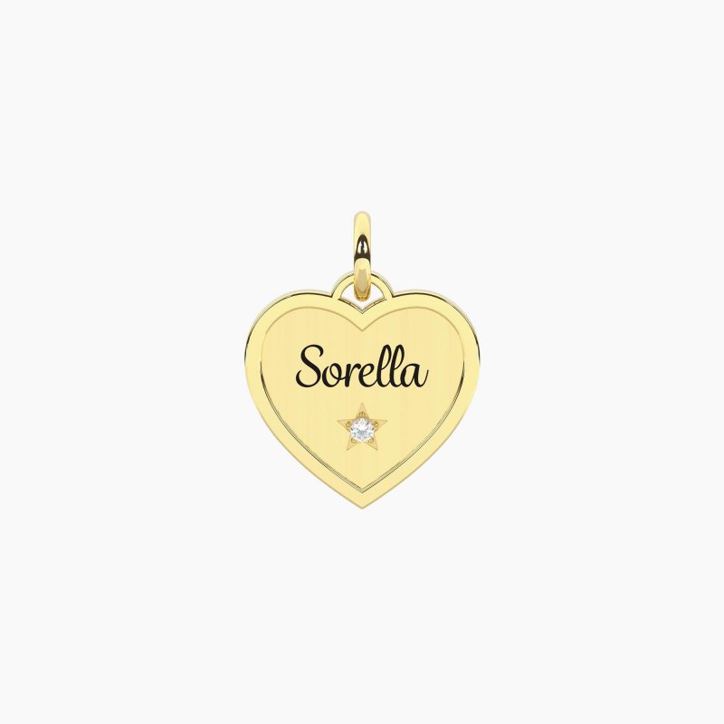 Kidult - Ciondolo Dorato Con Scritta Sorella - Acciaio - Cristallo