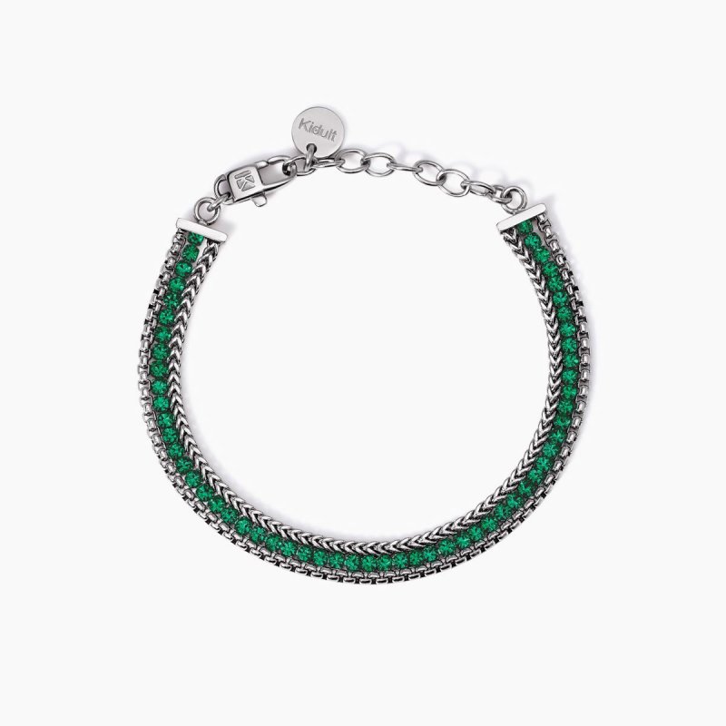 Kidult - Bracciale In Acciaio 316L - Cristalli Verdi