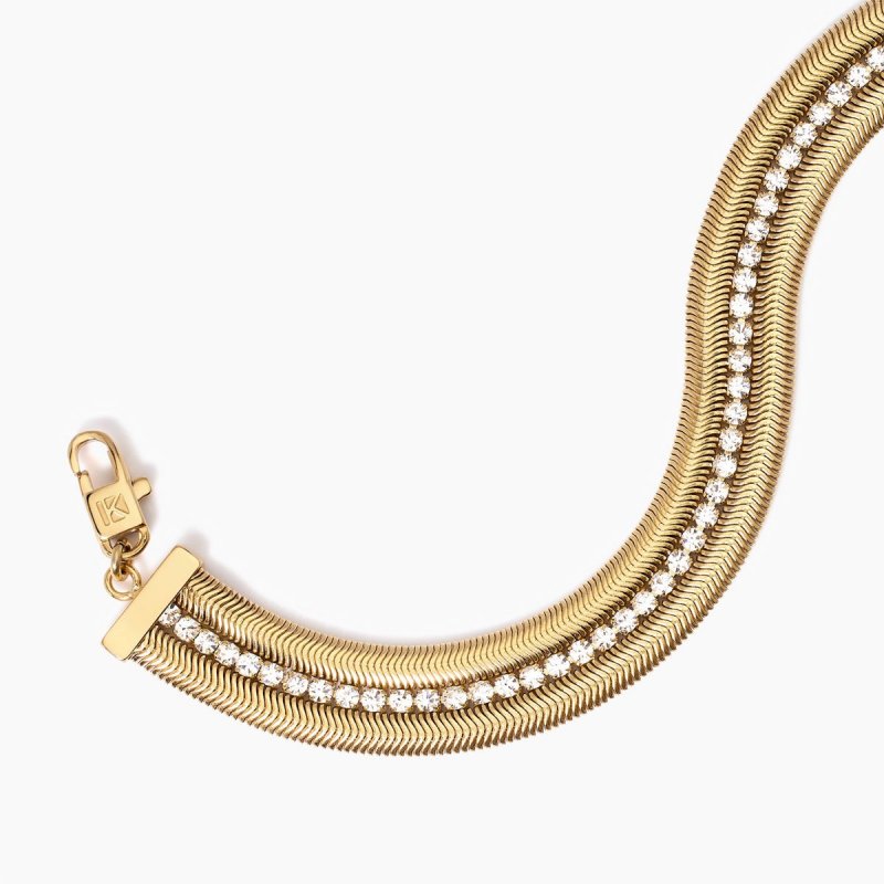 Kidult - Bracciale In Acciaio 316L - Pvd Giallo - Cristalli