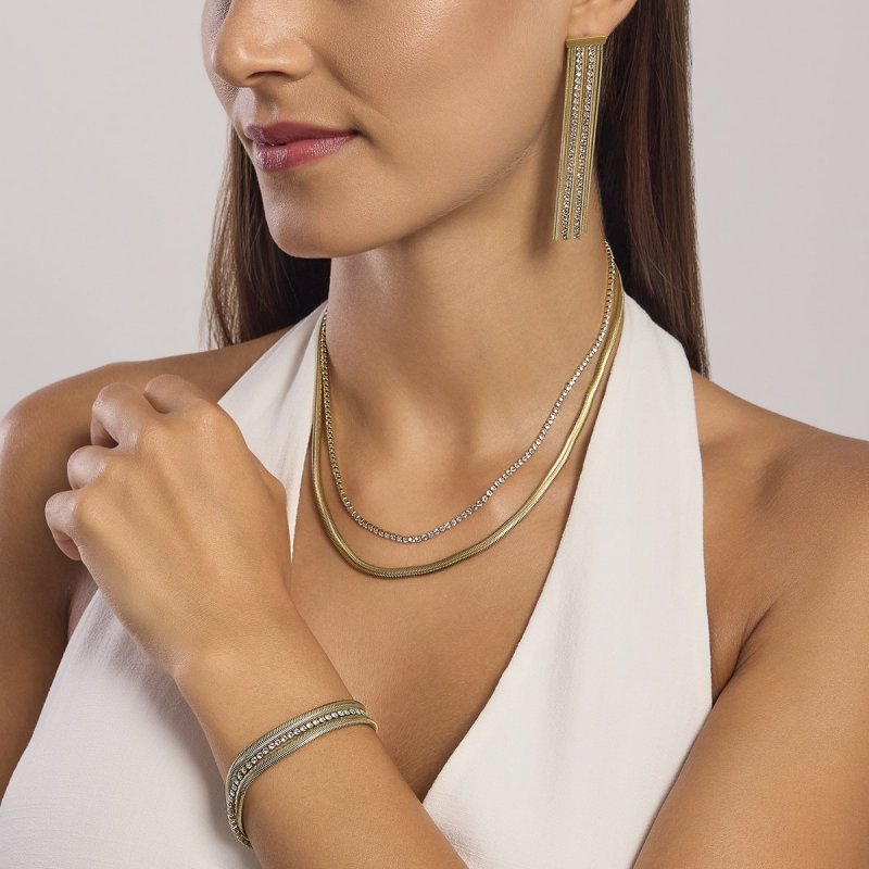 Kidult - Bracciale In Acciaio 316L - Pvd Giallo - Cristalli