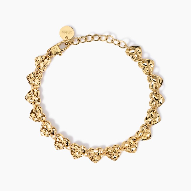 Kidult - Bracciale In Acciaio 316L - Pvd Giallo - Cuore Martellati