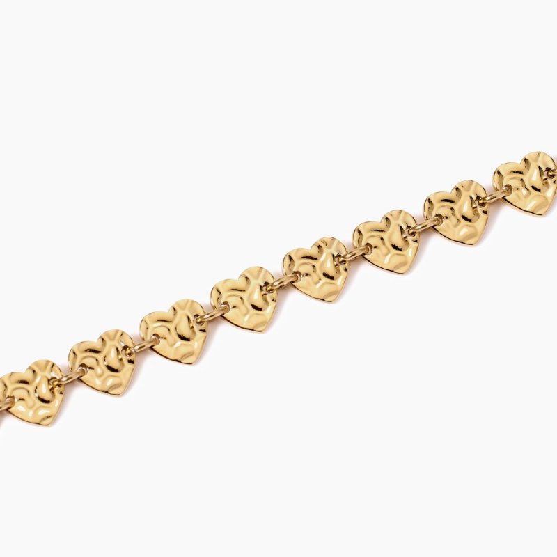Kidult - Bracciale In Acciaio 316L - Pvd Giallo - Cuore Martellati
