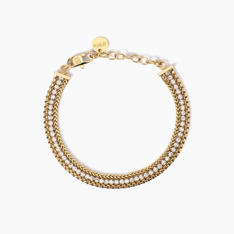 Kidult - Bracciale In Acciaio 316L - Pvd Giallo - Cristalli