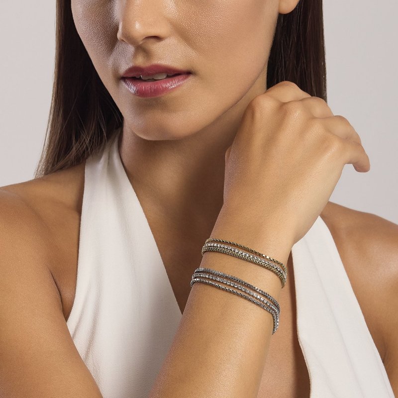 Kidult - Bracciale In Acciaio 316L - Pvd Giallo - Cristalli