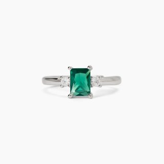 Mabina - Anello In Argento Con Smeraldo Sintetico - Elegante - Regolabile