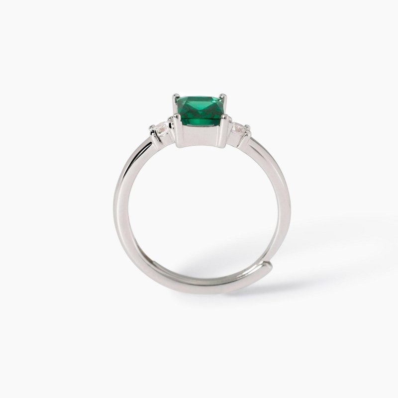 Mabina - Anello In Argento Con Smeraldo Sintetico - Elegante - Regolabile
