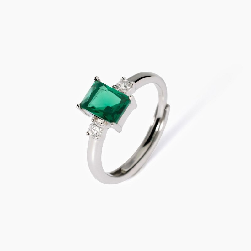 Mabina - Anello In Argento Con Smeraldo Sintetico - Elegante - Regolabile