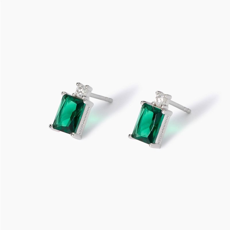 Mabina - Orecchini In Argento - Smeraldi Sintetici - Zirconi