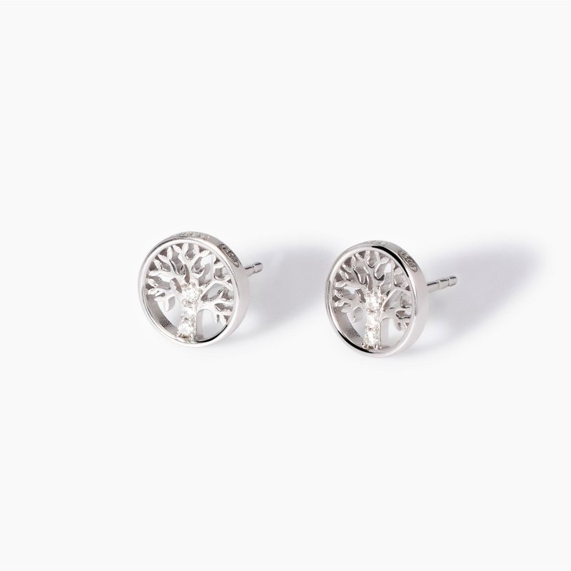Mabina - Orecchini Lobo Con Albero Della Vita - Argento - Zirconi