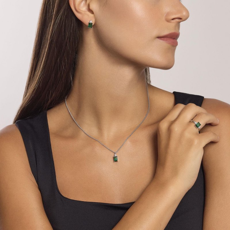 Mabina - Girocollo In Argento - Smeraldo Sintetico - Battito
